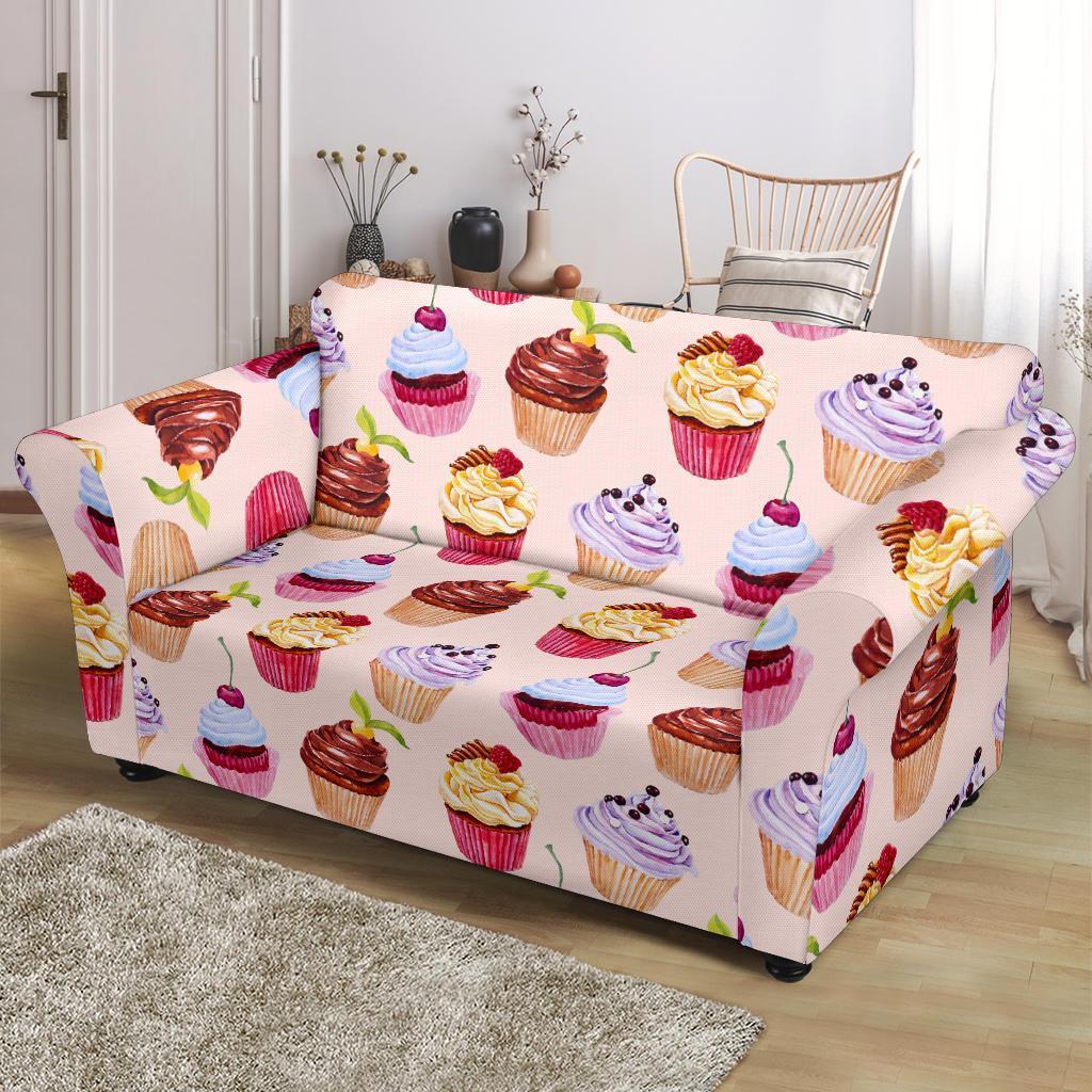 Cupcake Pink Pattern Print Loveseat Cover-grizzshop