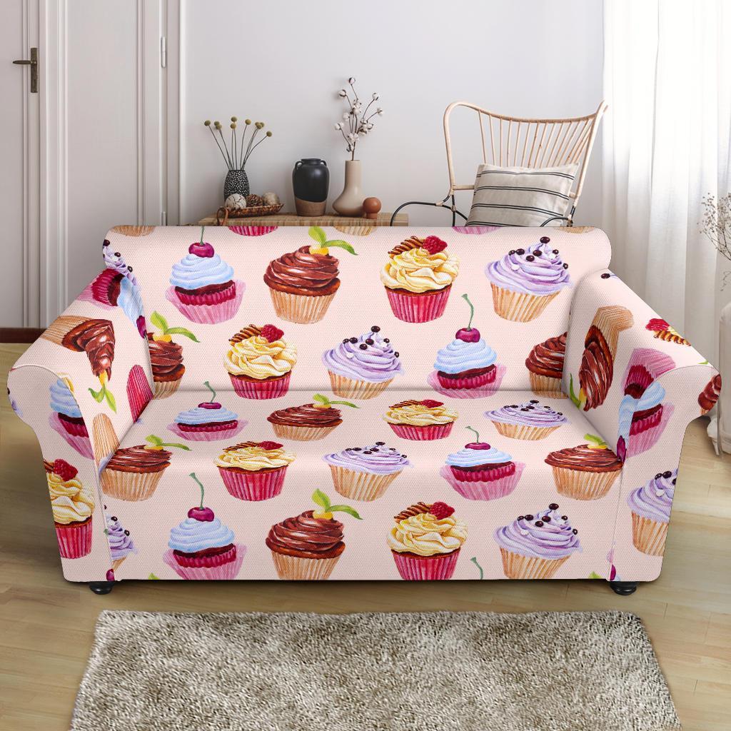 Cupcake Pink Pattern Print Loveseat Cover-grizzshop