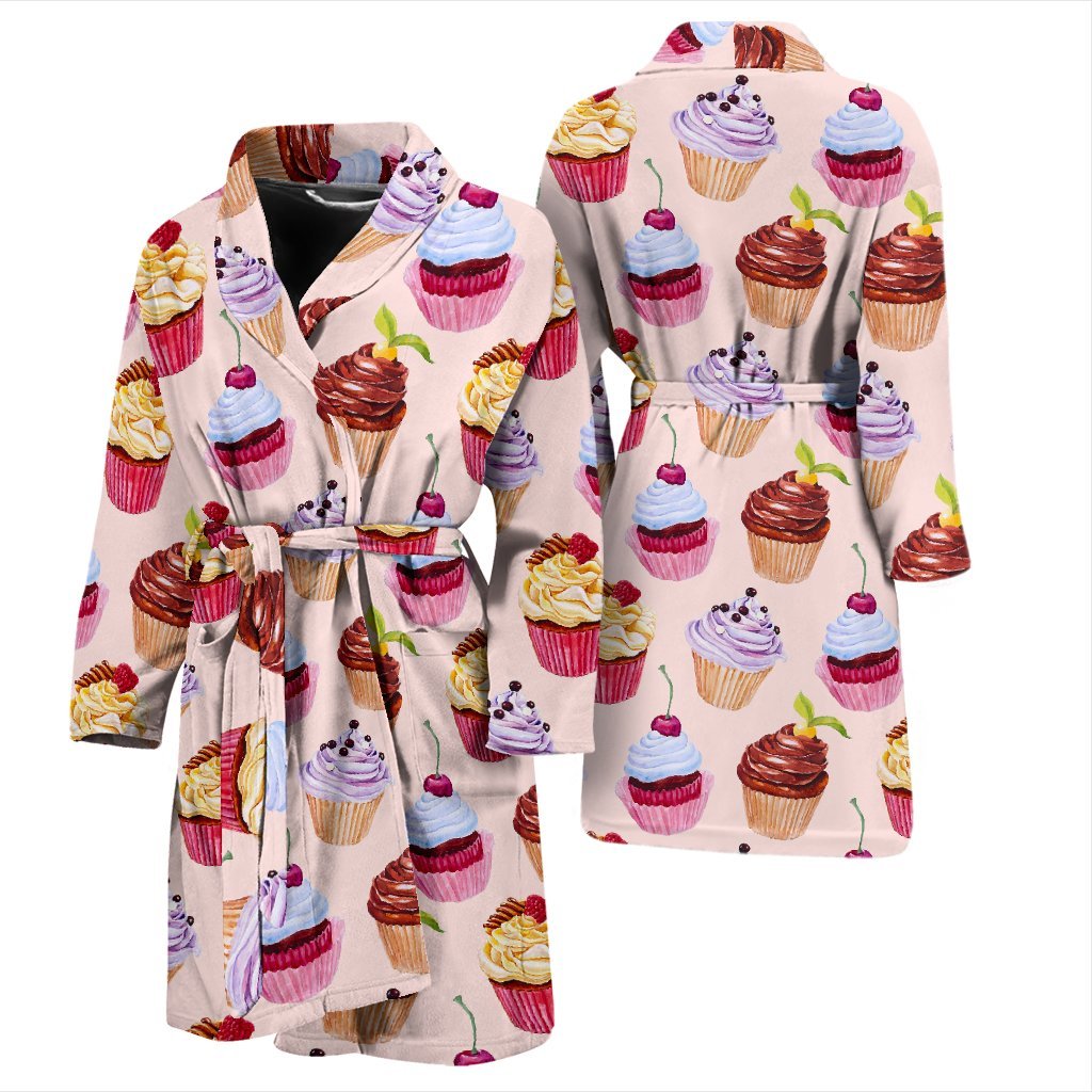 Cupcake Pink Pattern Print Men Long Robe-grizzshop