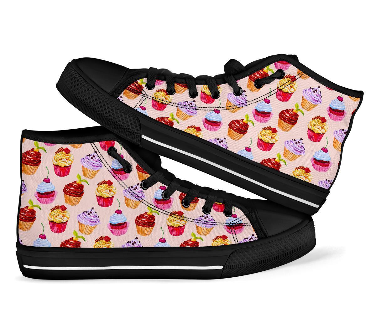 Cupcake Pink Pattern Print Men Women's High Top Shoes-grizzshop