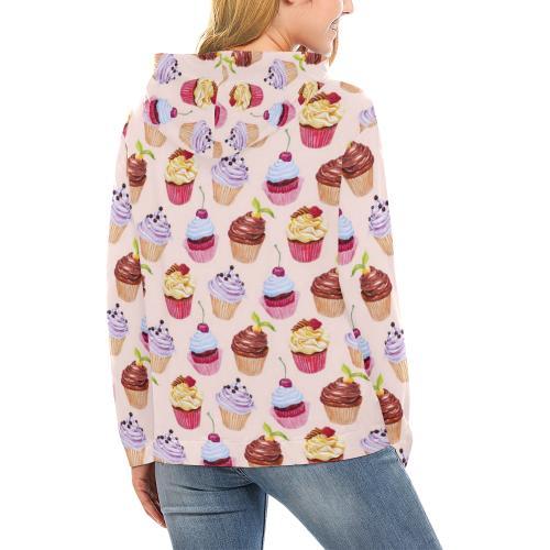 Cupcake Pink Pattern Print Women Pullover Hoodie-grizzshop