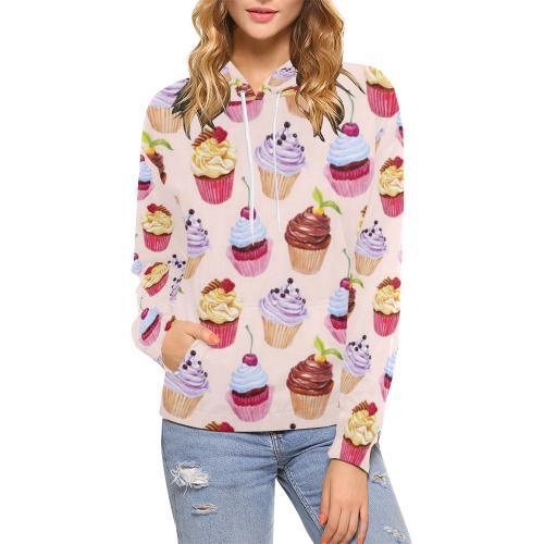 Cupcake Pink Pattern Print Women Pullover Hoodie-grizzshop