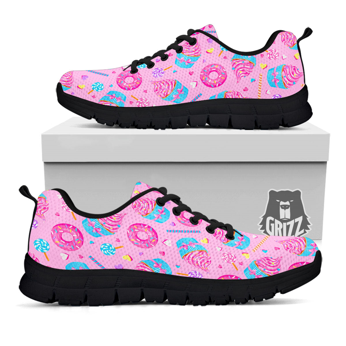Cupcake Pink Print Pattern Black Sneaker-grizzshop
