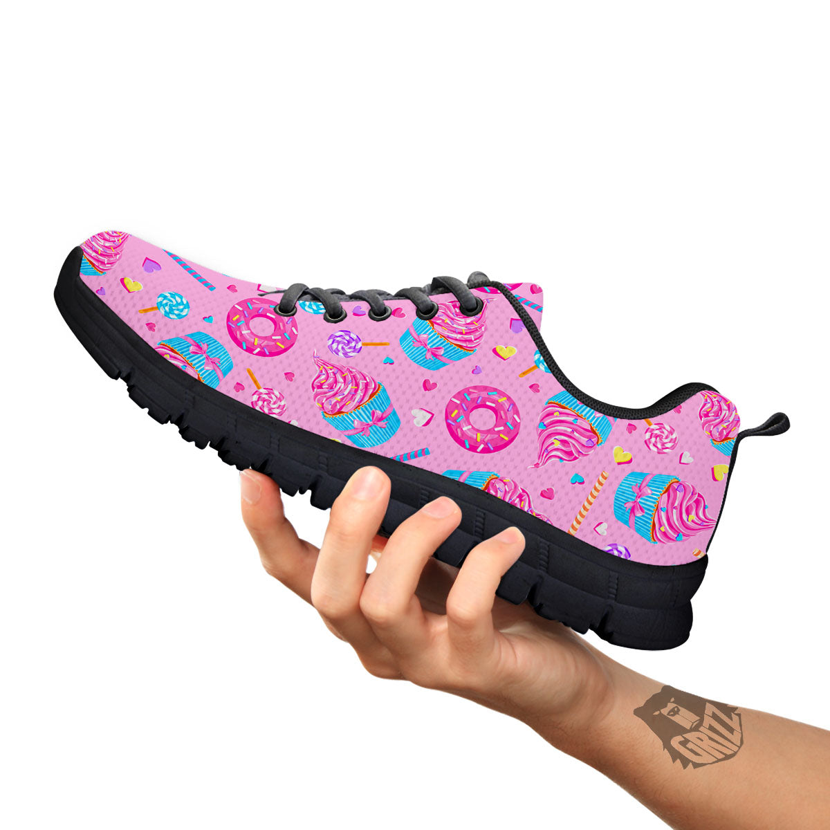 Cupcake Pink Print Pattern Black Sneaker-grizzshop