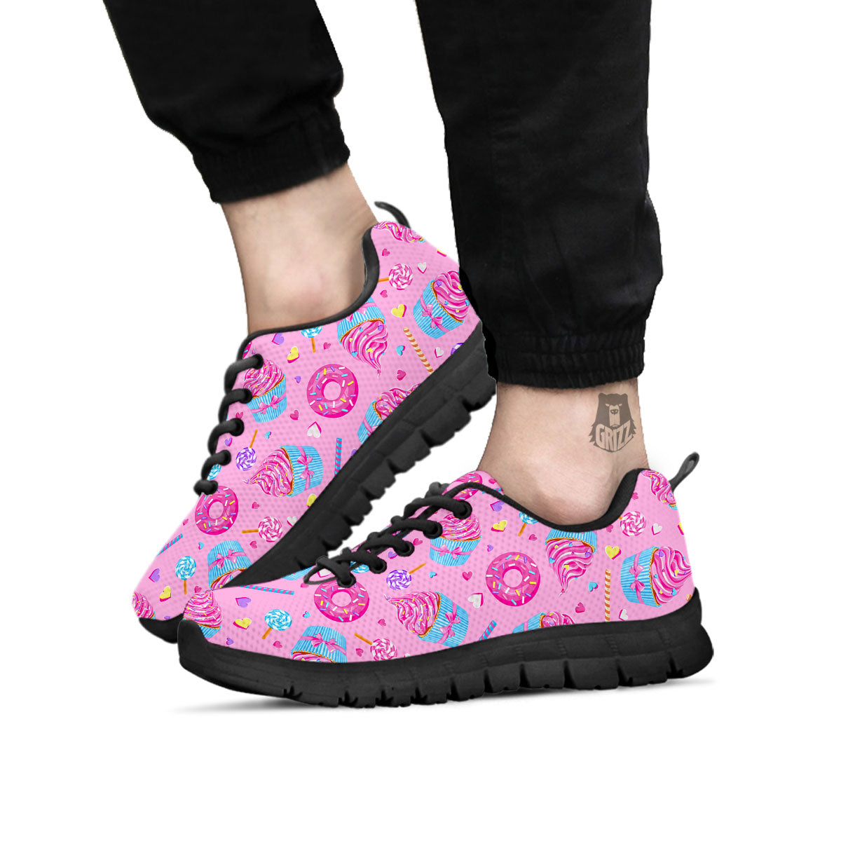Cupcake Pink Print Pattern Black Sneaker-grizzshop