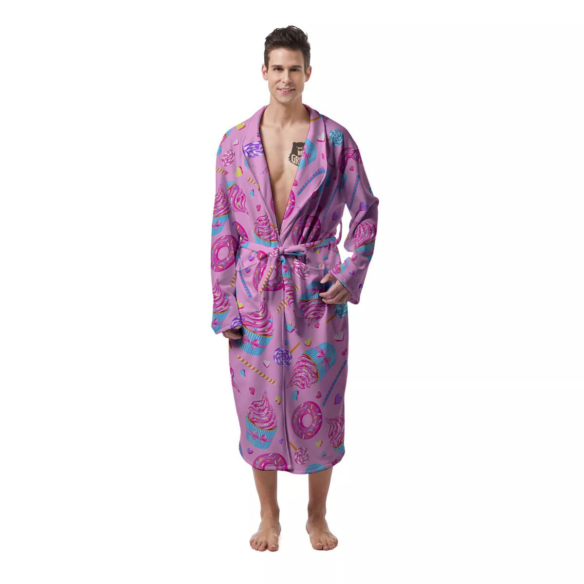 Cupcake Pink Print Pattern Men's Robe-grizzshop