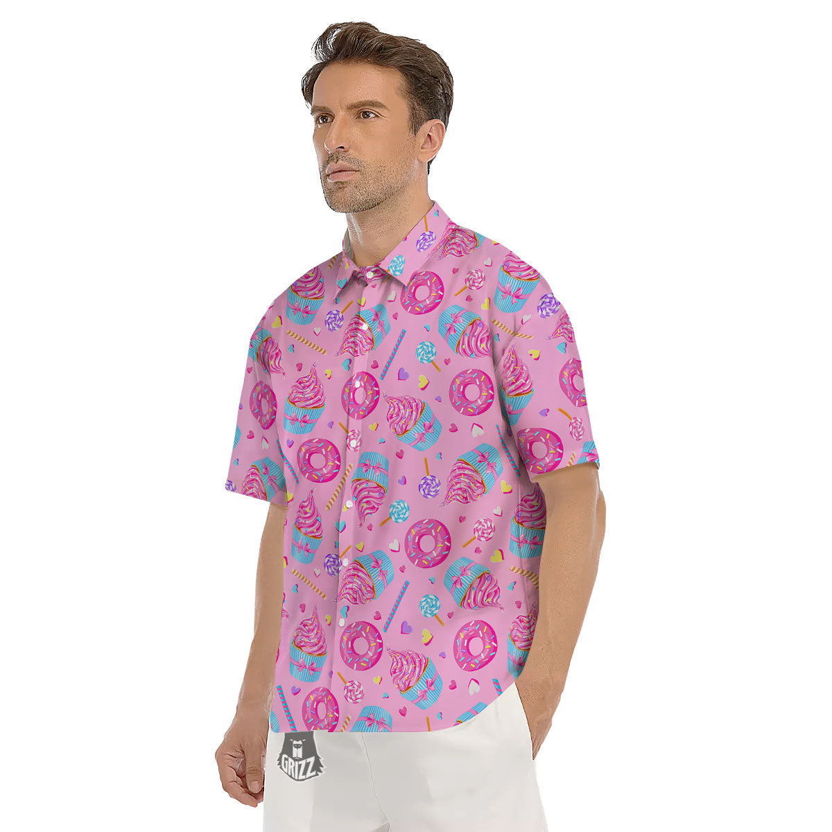 Cupcake Pink Print Pattern Men's Short Sleeve Shirts-grizzshop