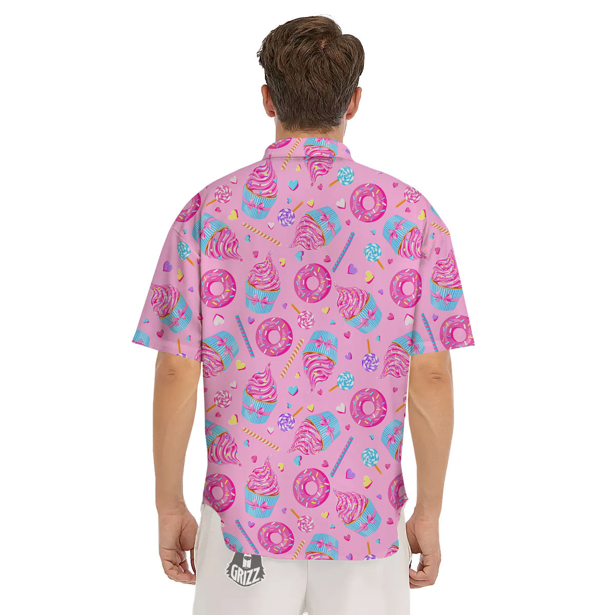 Cupcake Pink Print Pattern Men's Short Sleeve Shirts-grizzshop