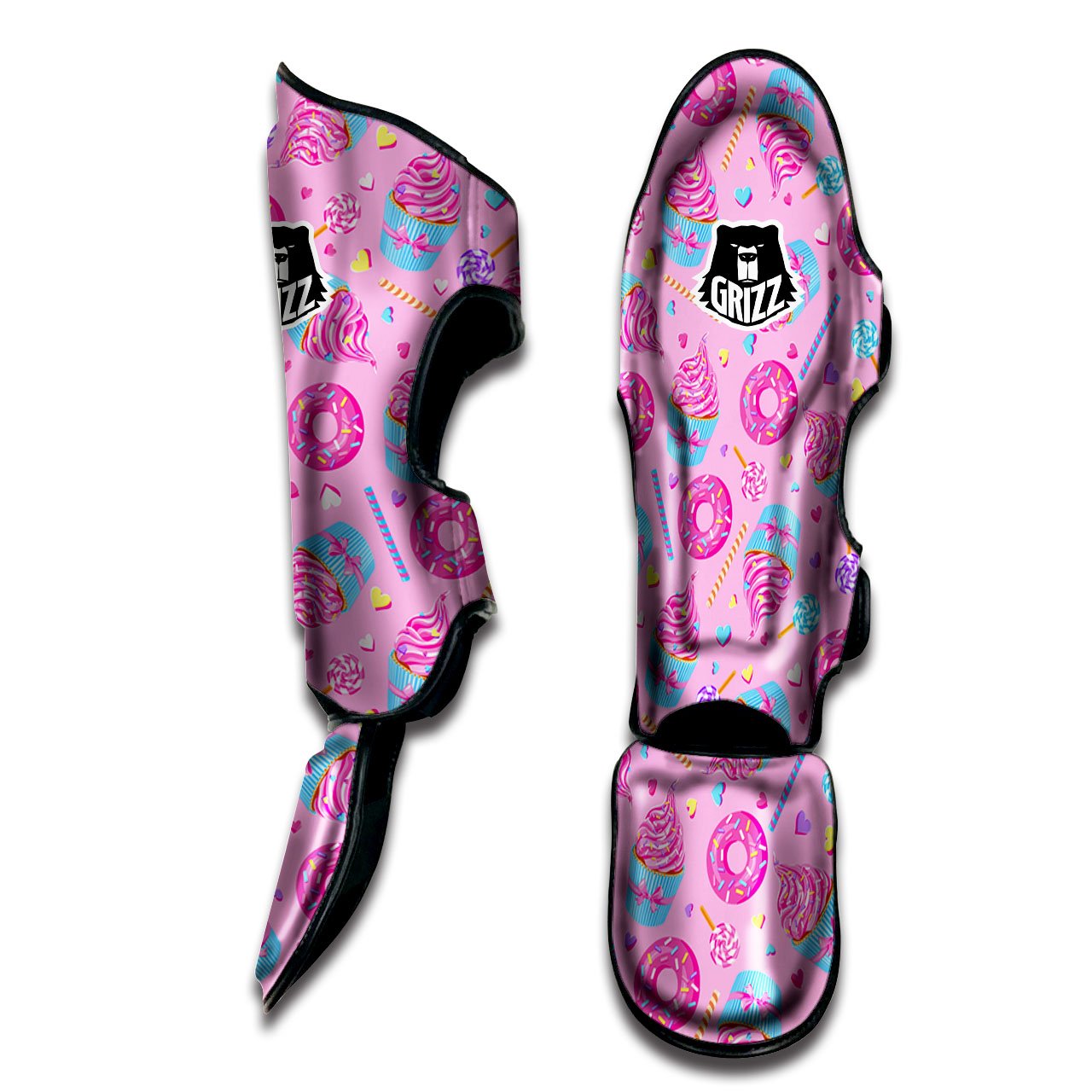 Cupcake Pink Print Pattern Muay Thai Shin Guards-grizzshop