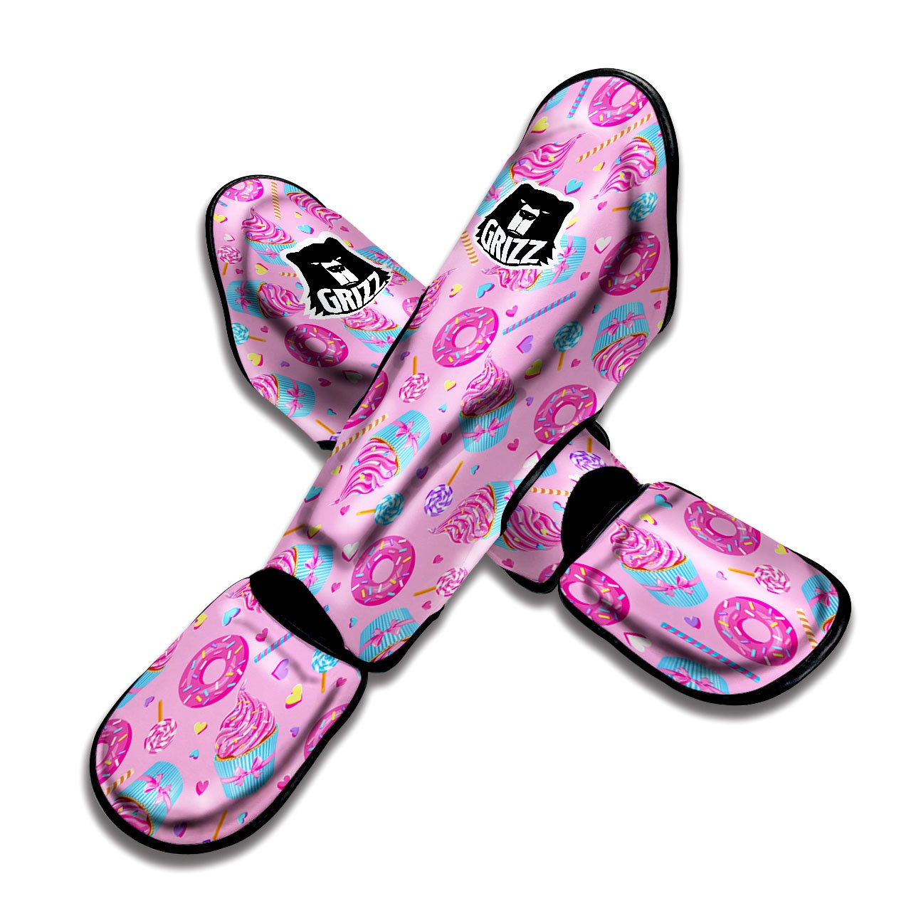 Cupcake Pink Print Pattern Muay Thai Shin Guards-grizzshop