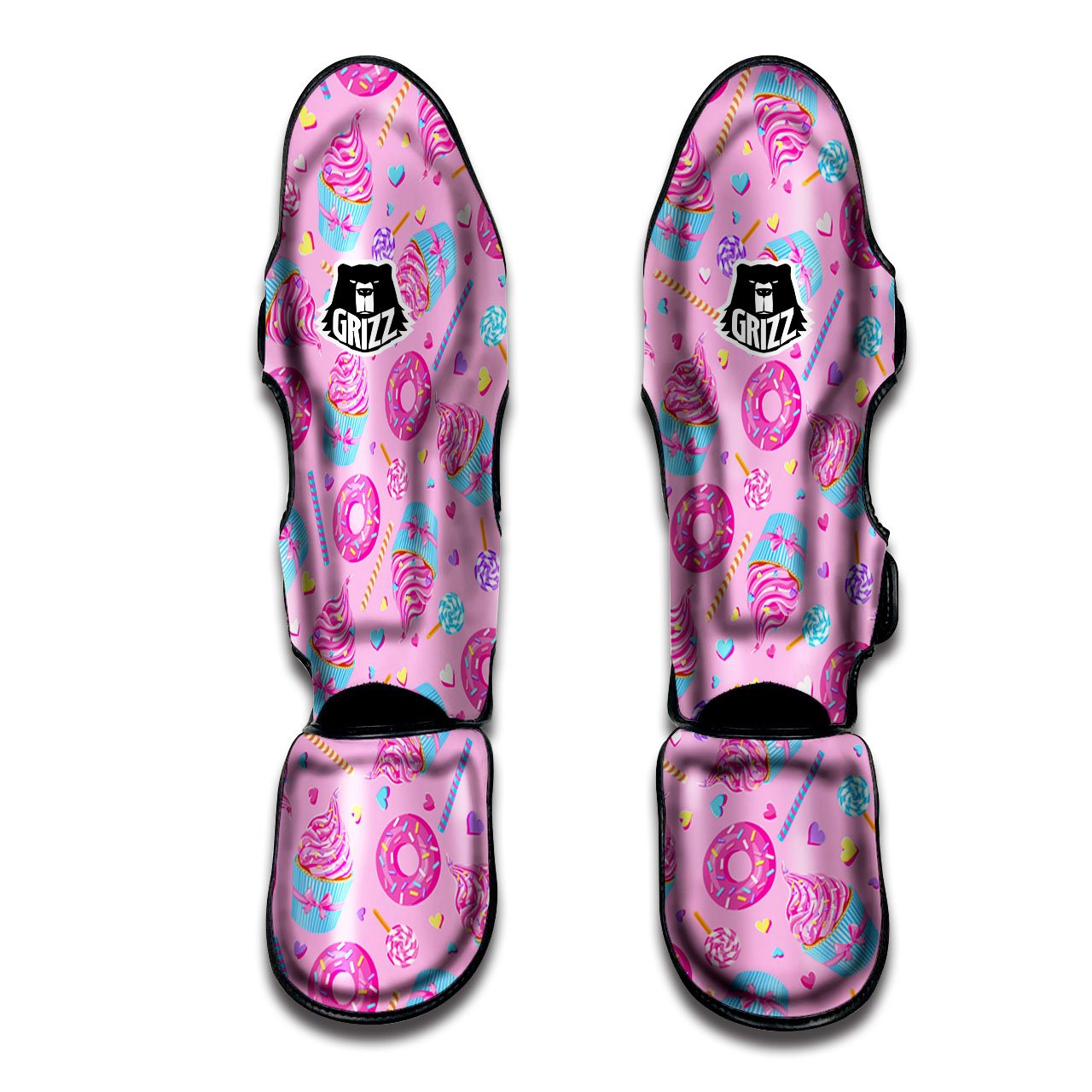 Cupcake Pink Print Pattern Muay Thai Shin Guards-grizzshop