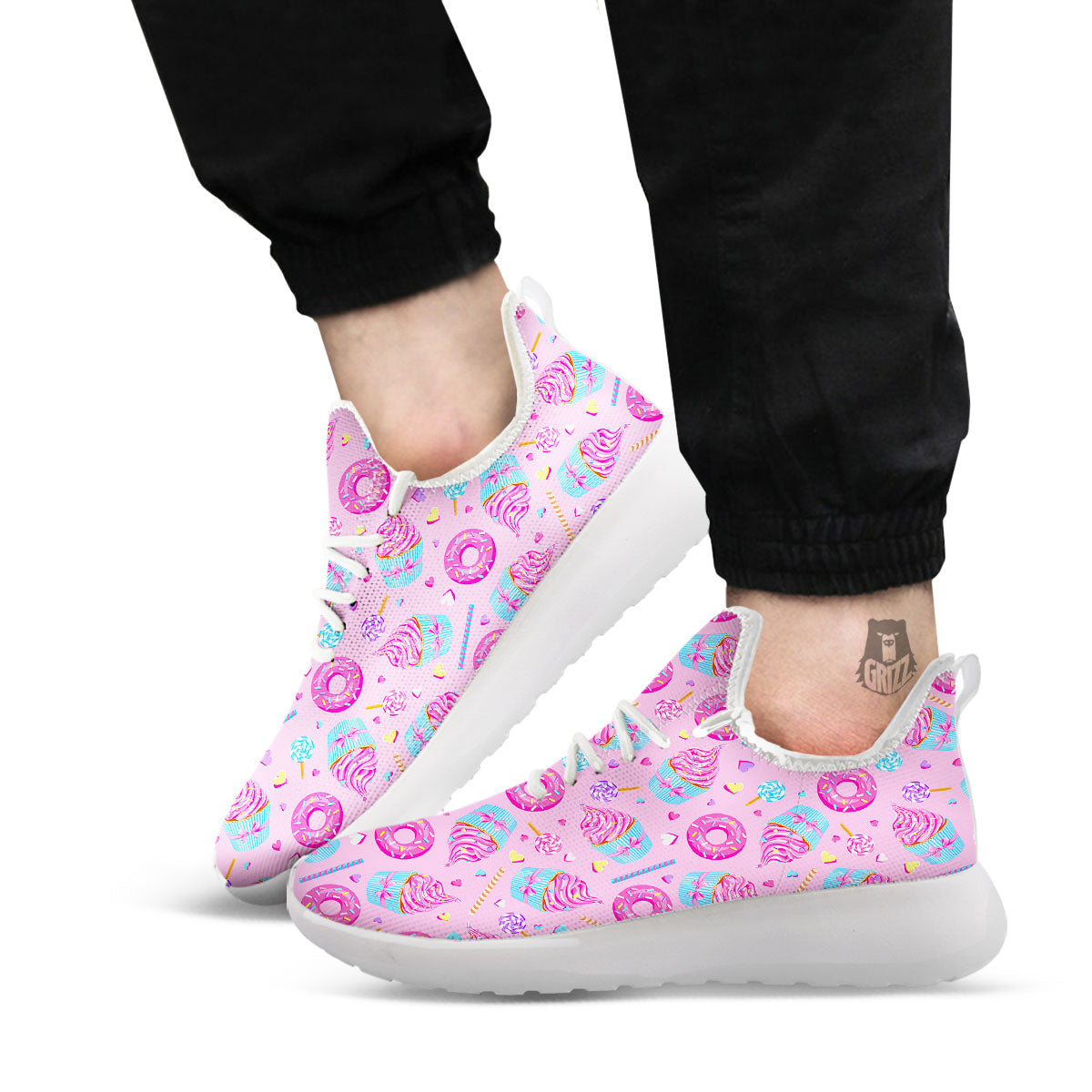 Cupcake Pink Print Pattern White Athletic Shoes-grizzshop