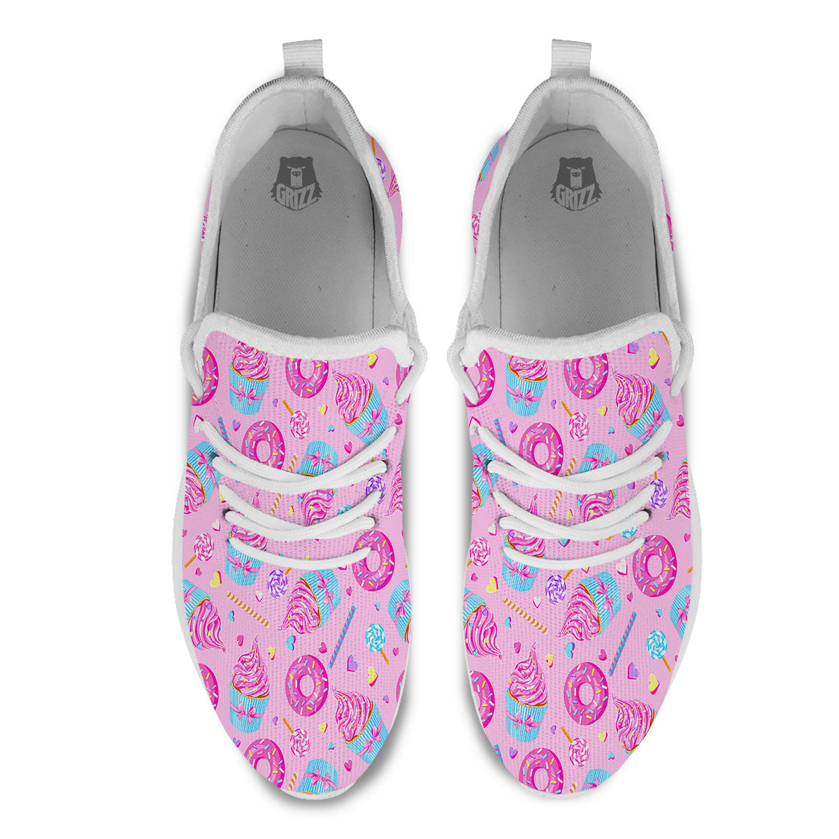 Cupcake Pink Print Pattern White Athletic Shoes-grizzshop