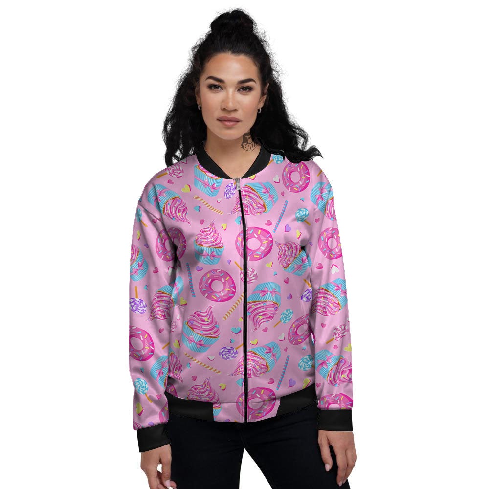 Cupcake Pink Print Pattern Women's Bomber Jacket-grizzshop