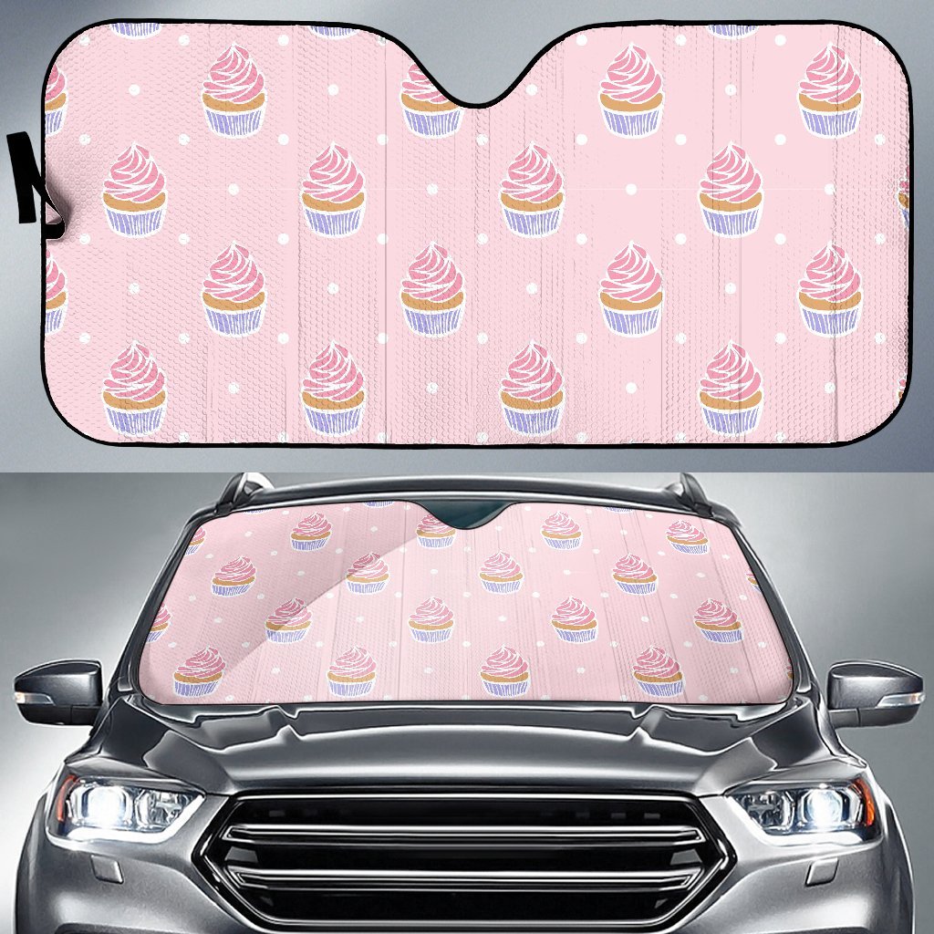 Cupcake Polka Dot Pattern Print Car Sun Shade-grizzshop