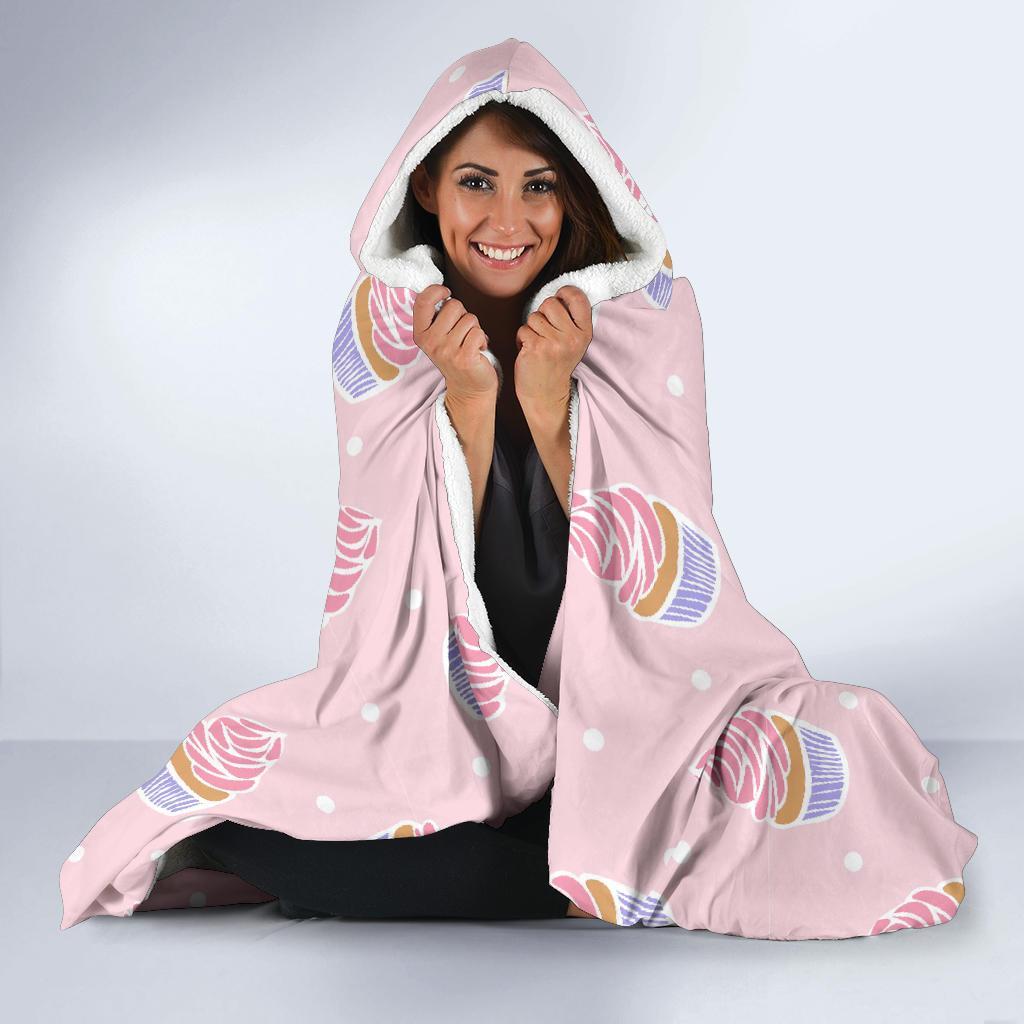 Cupcake Polka Dot Pattern Print Hooded Blanket-grizzshop