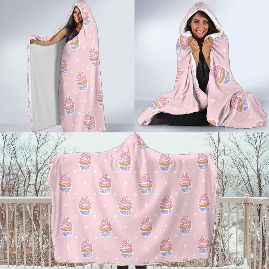 Cupcake Polka Dot Pattern Print Hooded Blanket-grizzshop