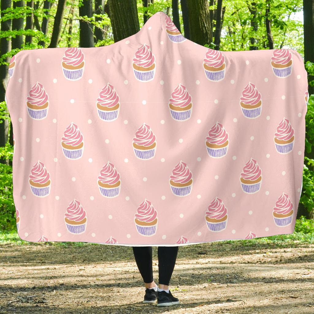 Cupcake Polka Dot Pattern Print Hooded Blanket-grizzshop