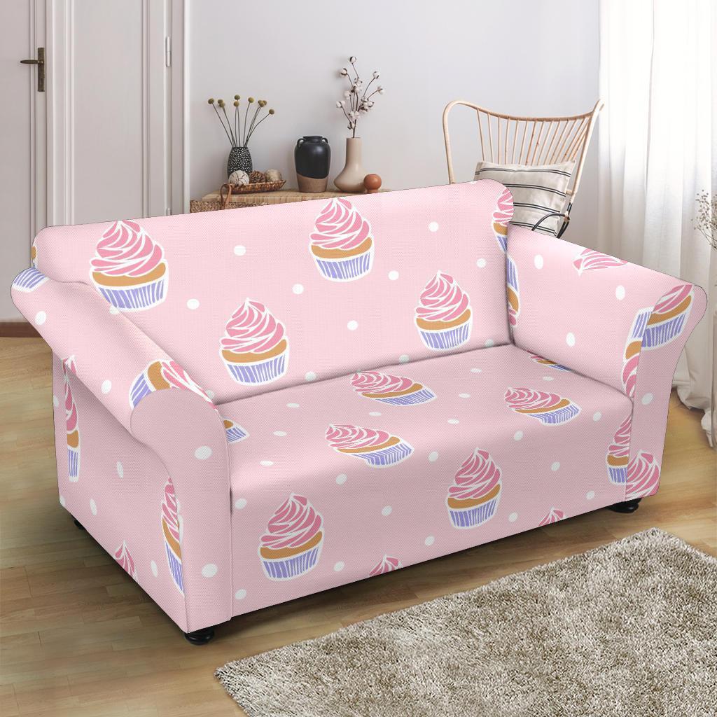 Cupcake Polka Dot Pattern Print Loveseat Cover-grizzshop