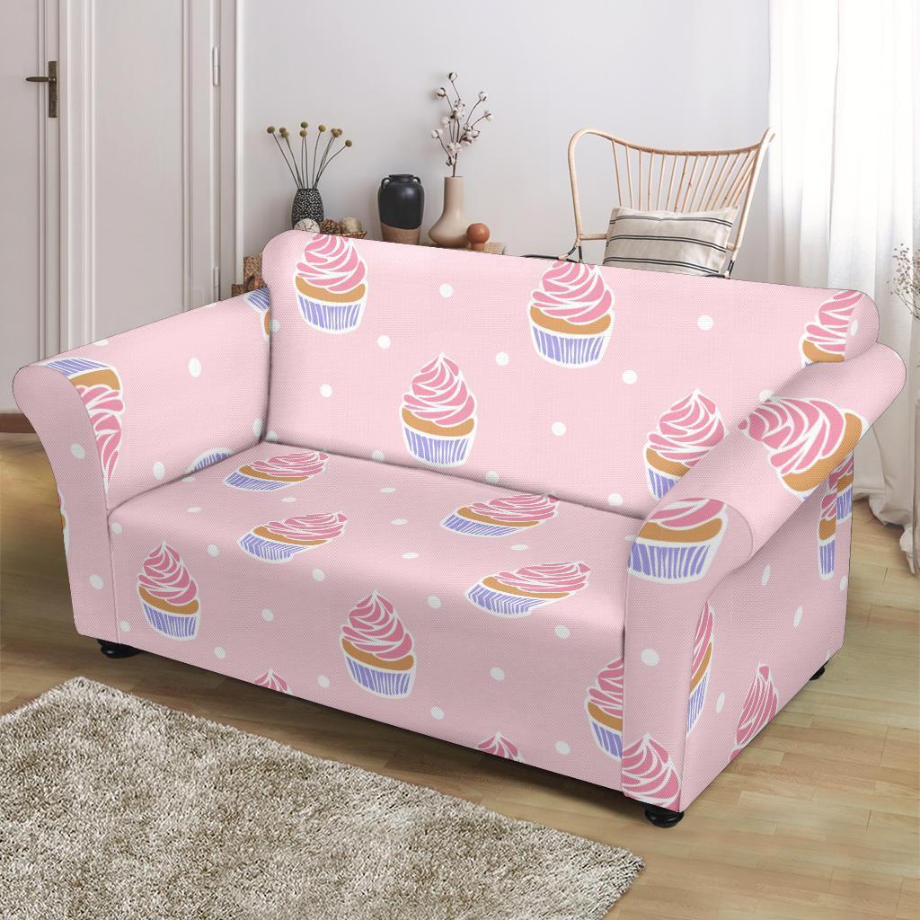 Cupcake Polka Dot Pattern Print Loveseat Cover-grizzshop