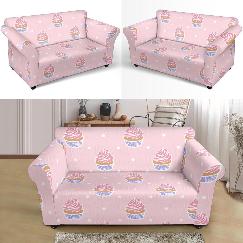 Cupcake Polka Dot Pattern Print Loveseat Cover-grizzshop