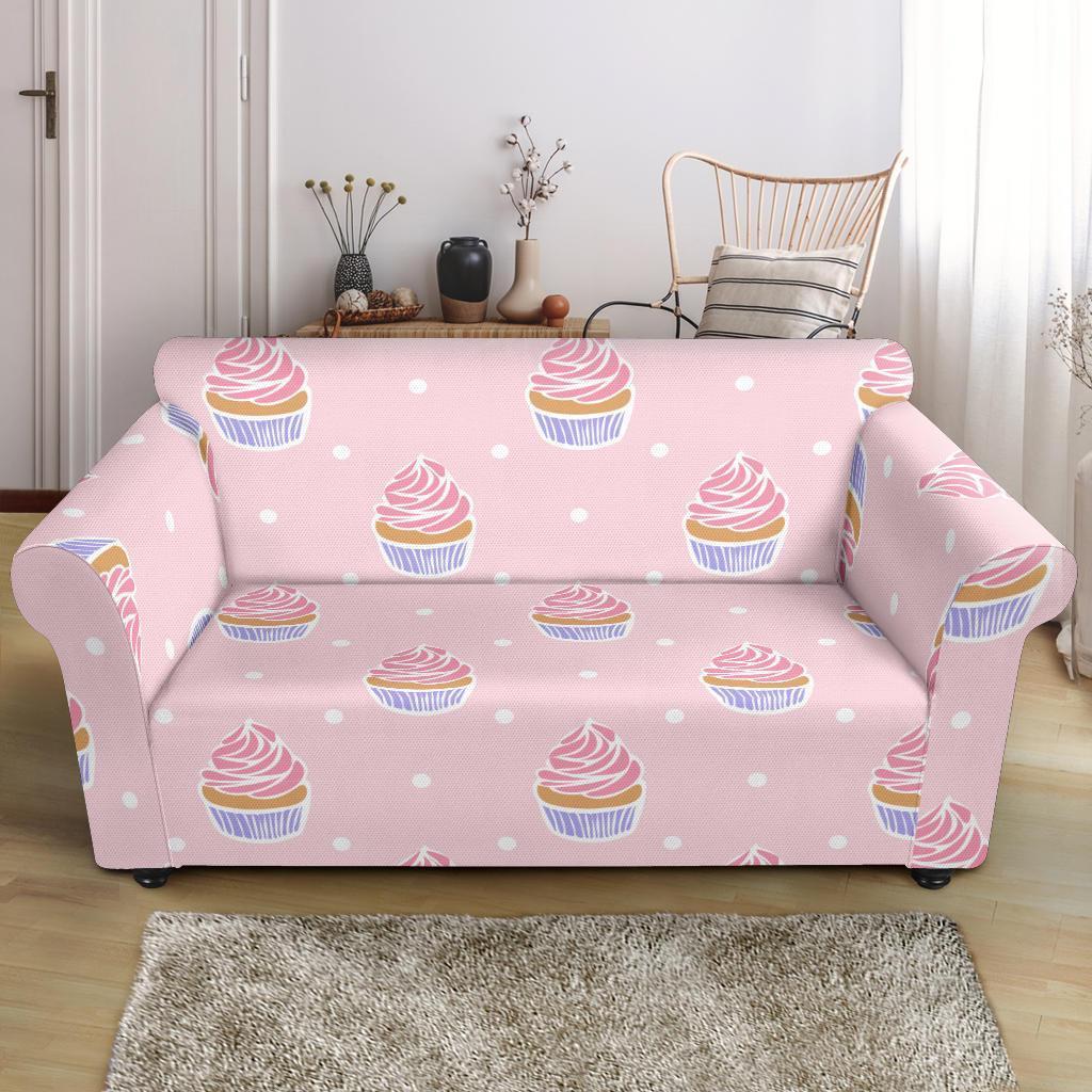 Cupcake Polka Dot Pattern Print Loveseat Cover-grizzshop