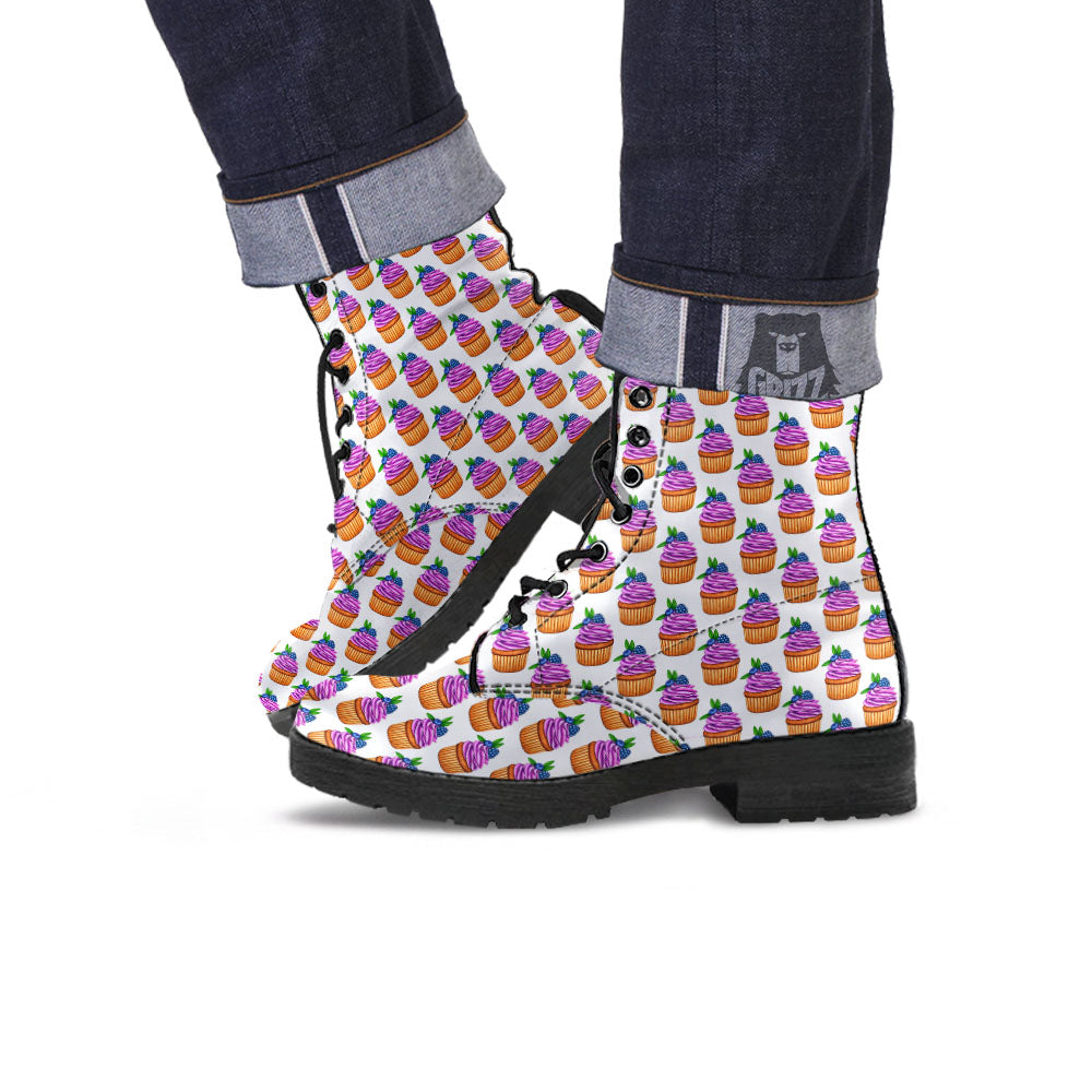 Cupcake Purple Print Pattern Leather Boots-grizzshop