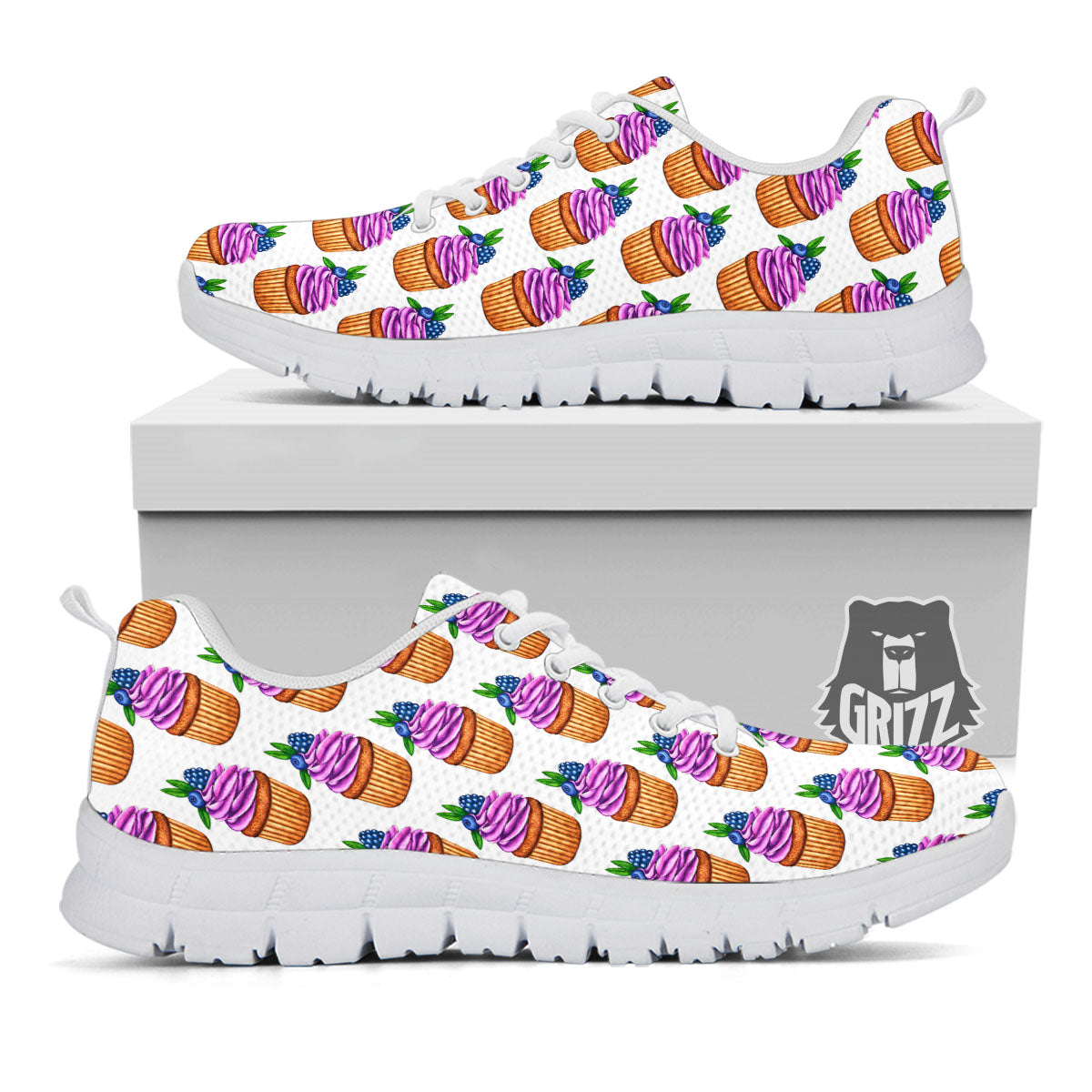 Cupcake Purple Print Pattern White Sneaker-grizzshop