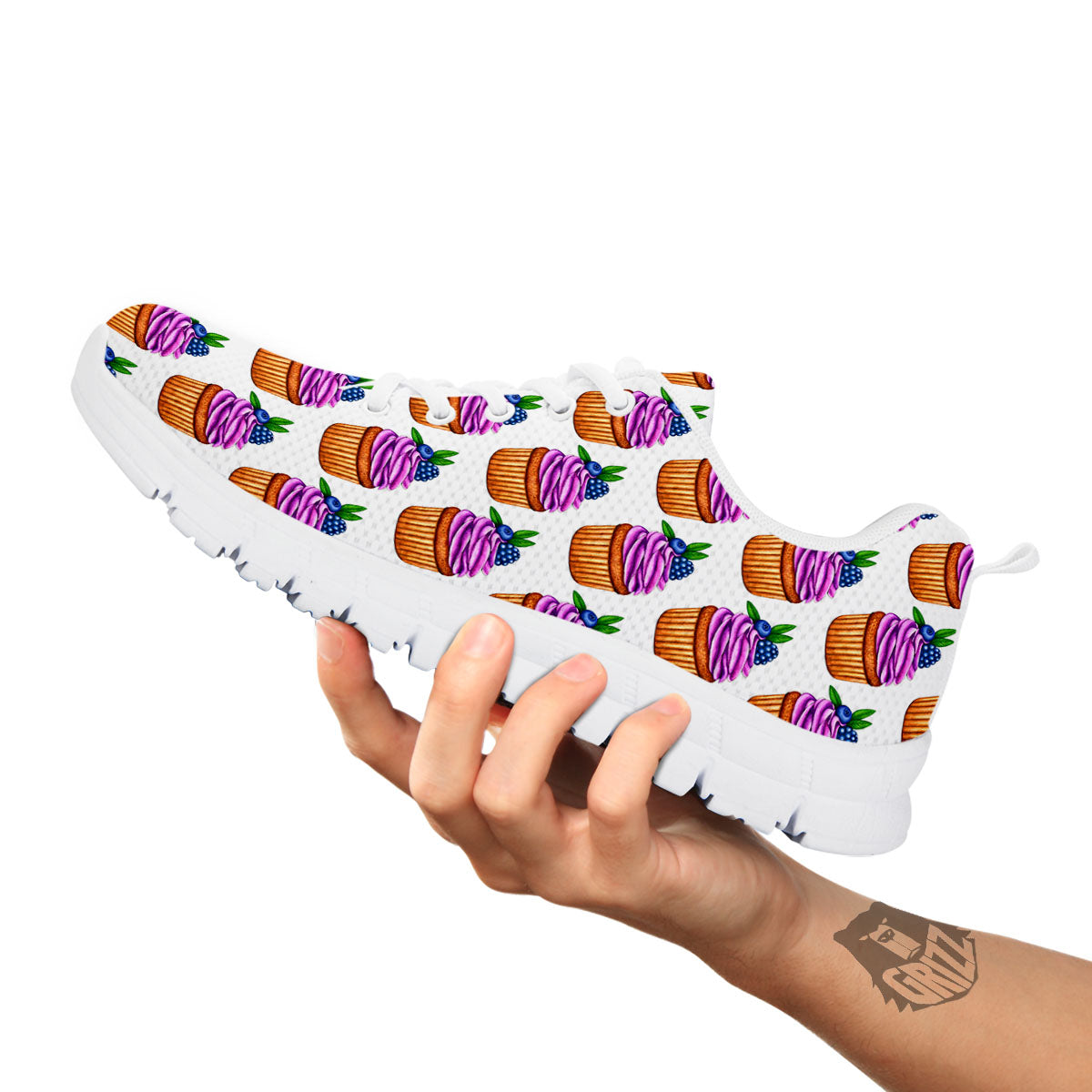 Cupcake Purple Print Pattern White Sneaker-grizzshop