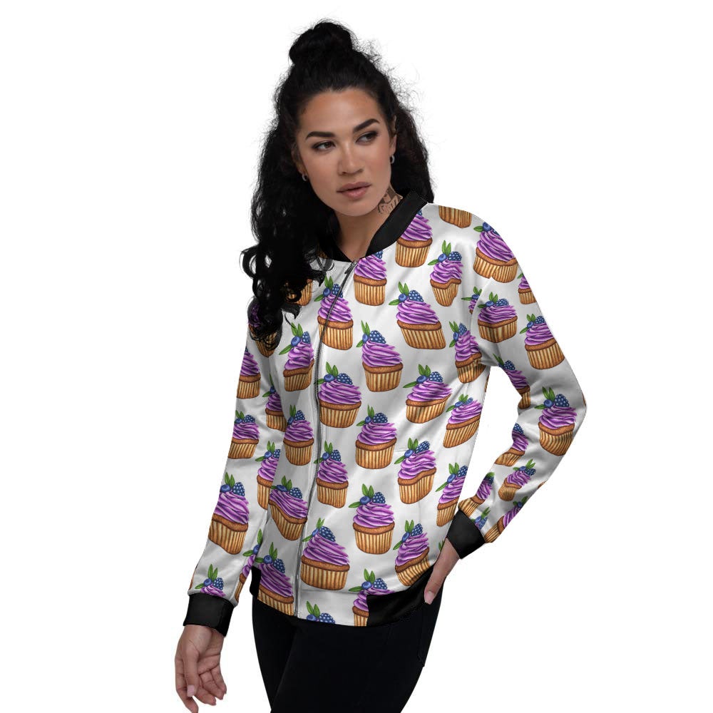 Cupcake Purple Print Pattern Women's Bomber Jacket-grizzshop
