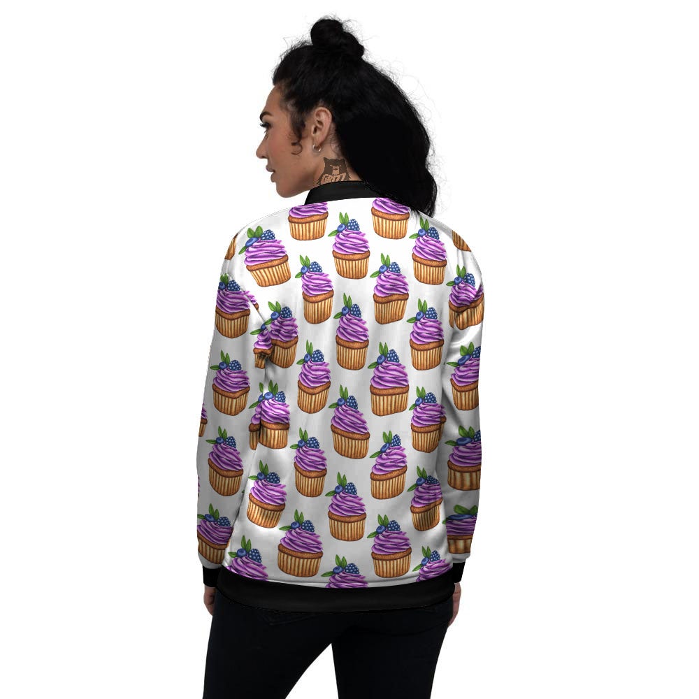 Cupcake Purple Print Pattern Women's Bomber Jacket-grizzshop