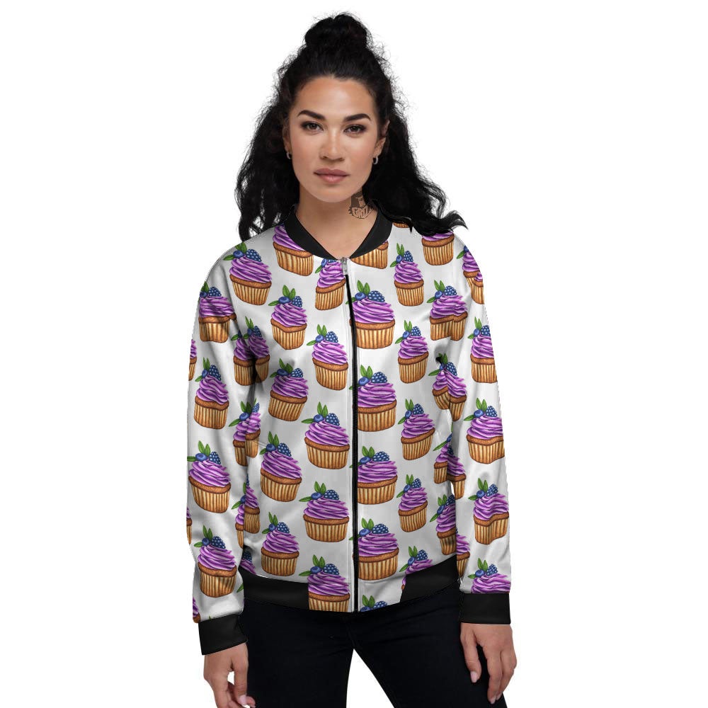 Cupcake Purple Print Pattern Women's Bomber Jacket-grizzshop