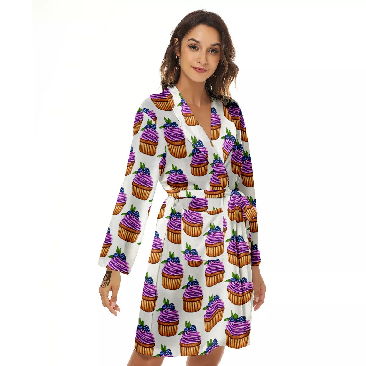 Cupcake Purple Print Pattern Women's Robe-grizzshop
