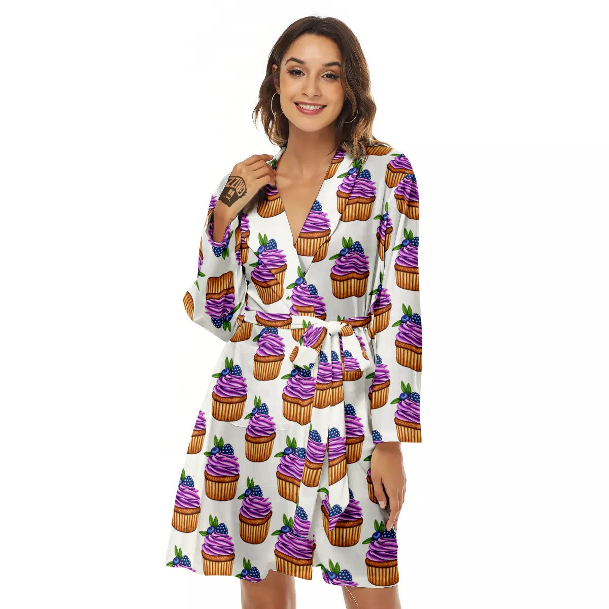 Cupcake Purple Print Pattern Women's Robe-grizzshop
