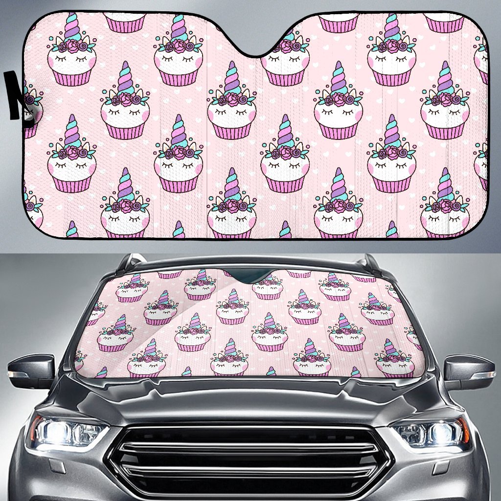 Cupcake Unicorn Pattern Print Car Sun Shade-grizzshop