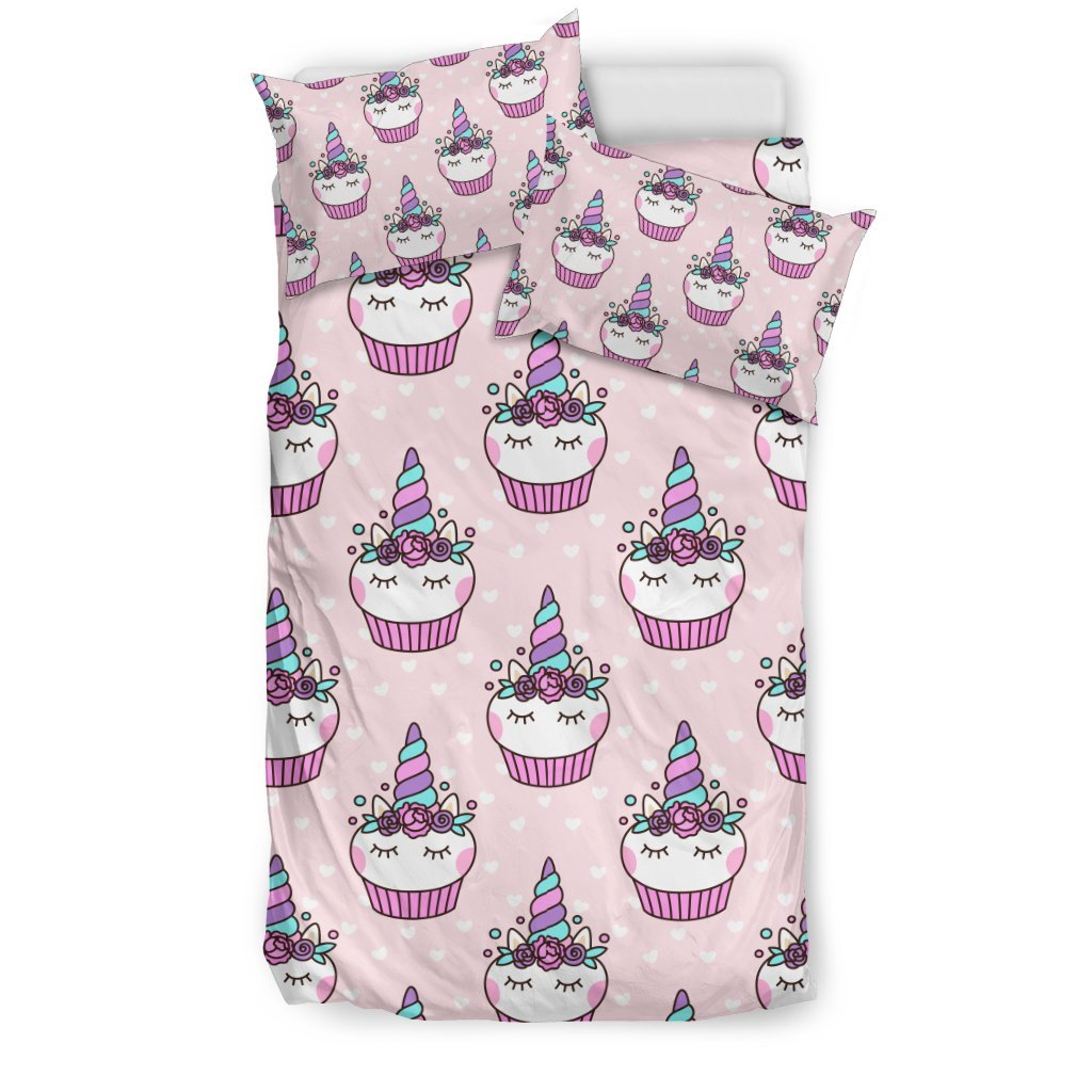 Cupcake Unicorn Pattern Print Duvet Cover Bedding Set-grizzshop