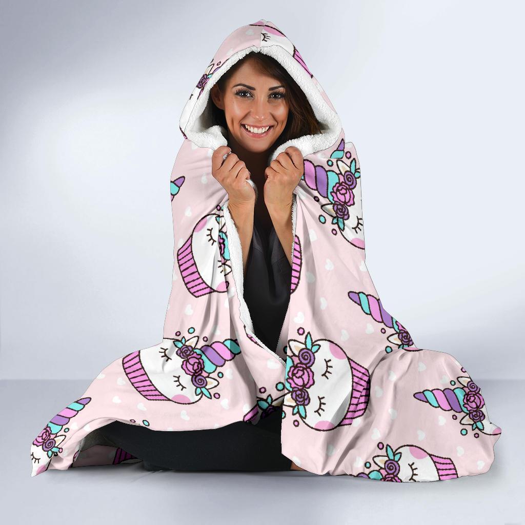 Cupcake Unicorn Pattern Print Hooded Blanket-grizzshop