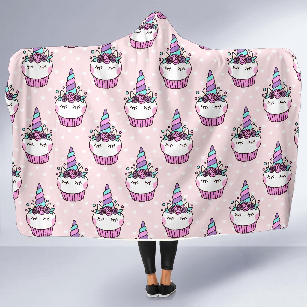 Cupcake Unicorn Pattern Print Hooded Blanket-grizzshop