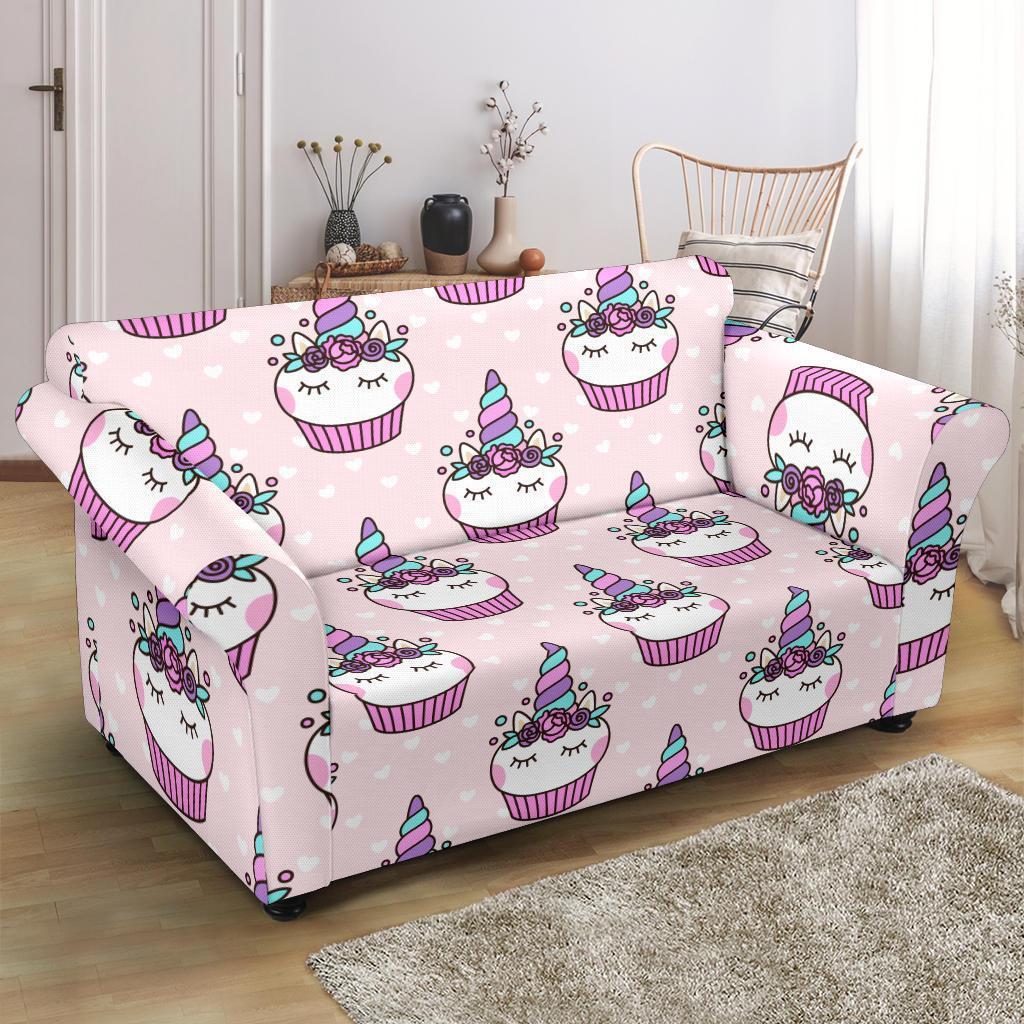 Cupcake Unicorn Pattern Print Loveseat Cover-grizzshop