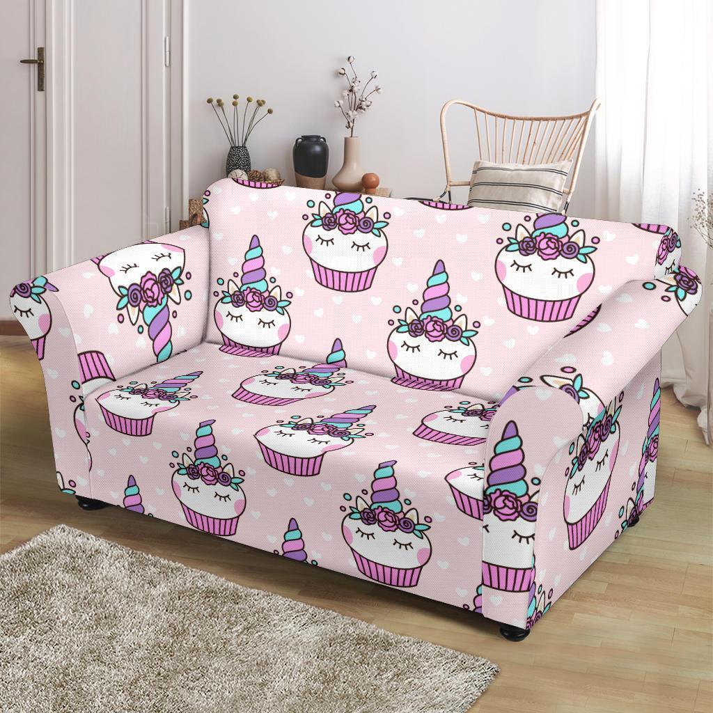 Cupcake Unicorn Pattern Print Loveseat Cover-grizzshop