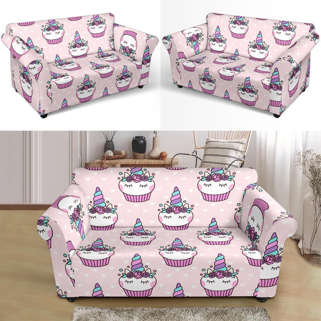 Cupcake Unicorn Pattern Print Loveseat Cover-grizzshop