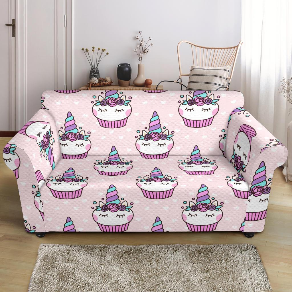 Cupcake Unicorn Pattern Print Loveseat Cover-grizzshop