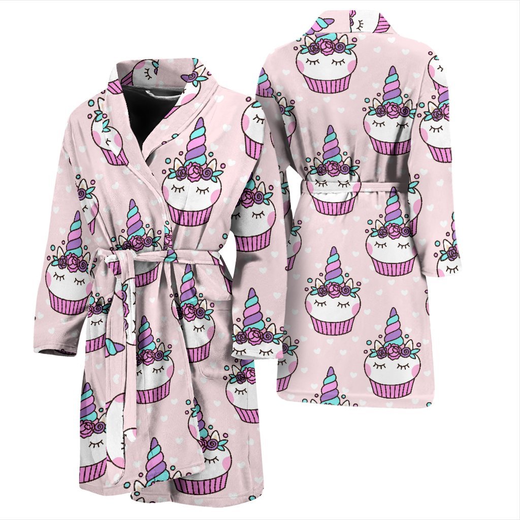 Cupcake Unicorn Pattern Print Men Long Robe-grizzshop