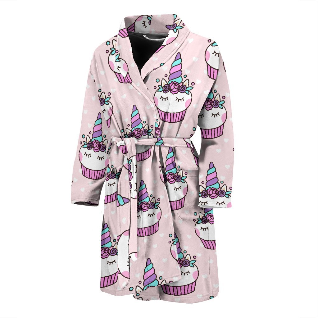 Cupcake Unicorn Pattern Print Men Long Robe-grizzshop