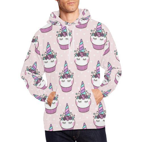 Cupcake Unicorn Pattern Print Men Pullover Hoodie-grizzshop