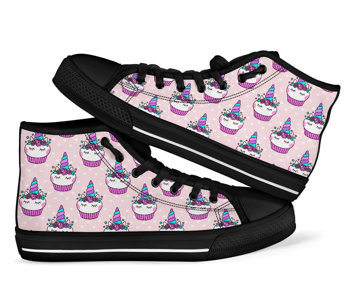 Cupcake Unicorn Pattern Print Men Women's High Top Shoes-grizzshop