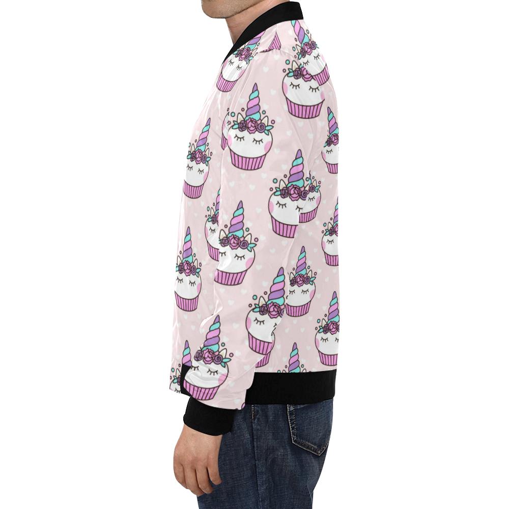 Cupcake Unicorn Pattern Print Men's Bomber Jacket-grizzshop