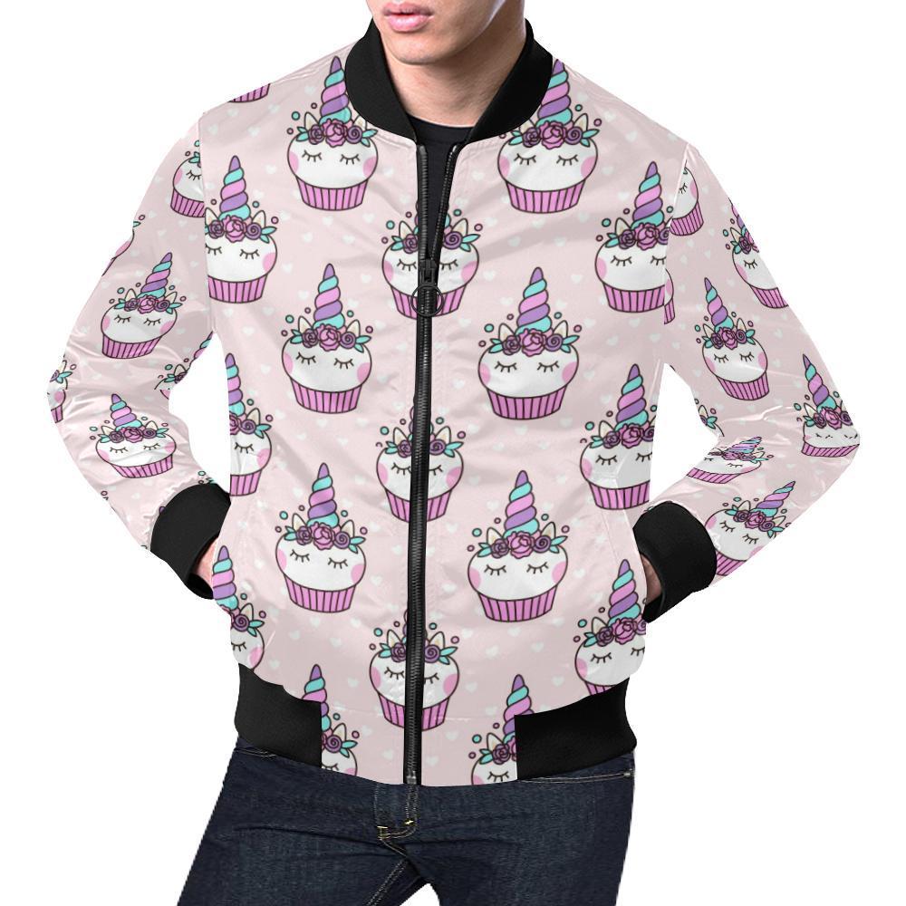 Cupcake Unicorn Pattern Print Men's Bomber Jacket-grizzshop