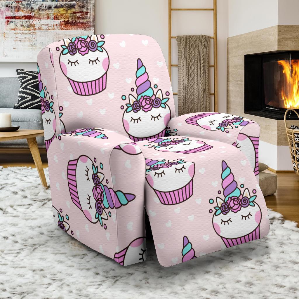 Cupcake Unicorn Pattern Print Recliner Cover-grizzshop