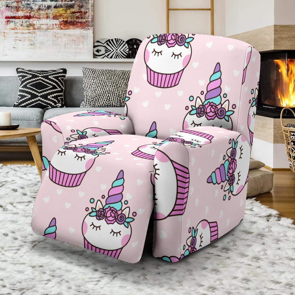 Cupcake Unicorn Pattern Print Recliner Cover-grizzshop